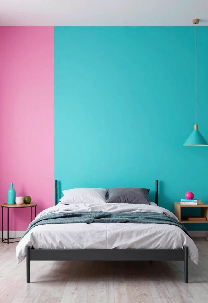 17 Pink Walls Bedroom Ideas Chic Feminine Style - 16. Color Blocked Style 1