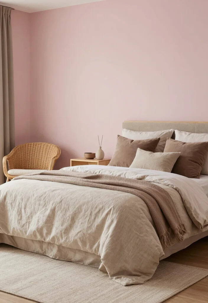 17 Pink Walls Bedroom Ideas Chic Feminine Style - 17. Cozy Layered Neutrals 1