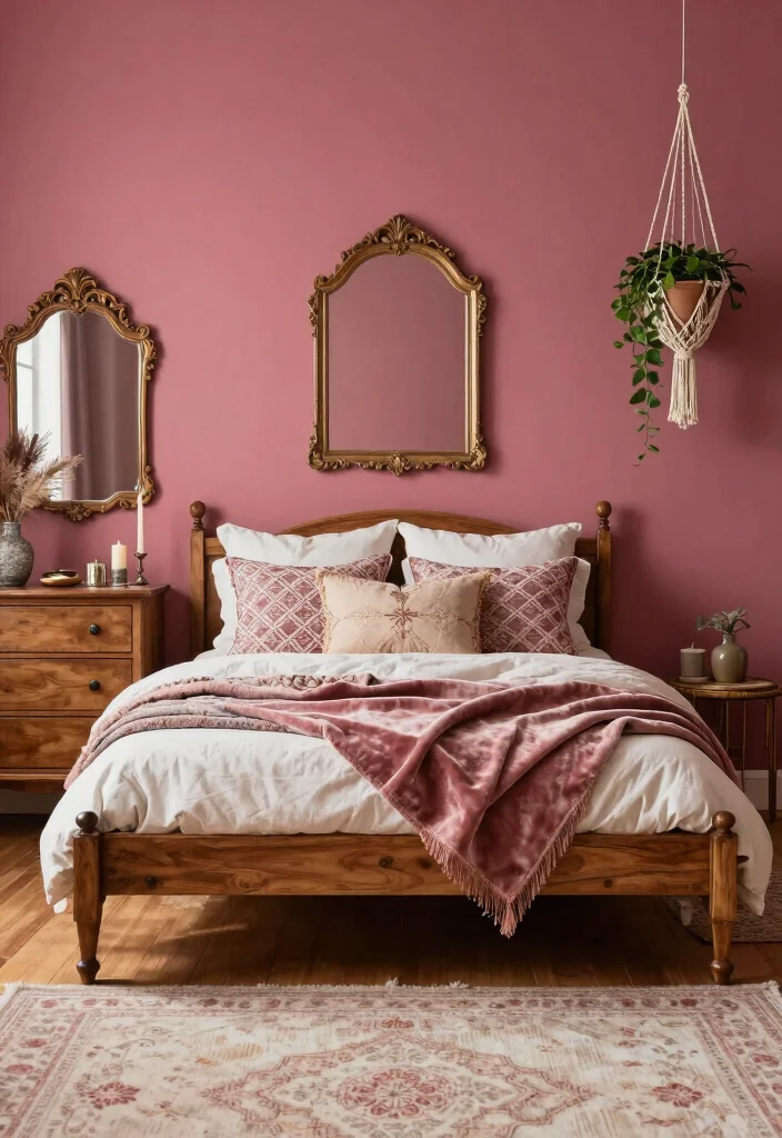 17 Pink Walls Bedroom Ideas Chic Feminine Style - 2. Deep Rose Retreat 1