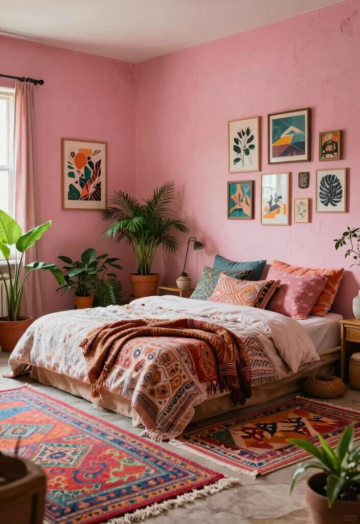 17 Pink Walls Bedroom Ideas Chic Feminine Style - 5. Bohemian Bliss 1