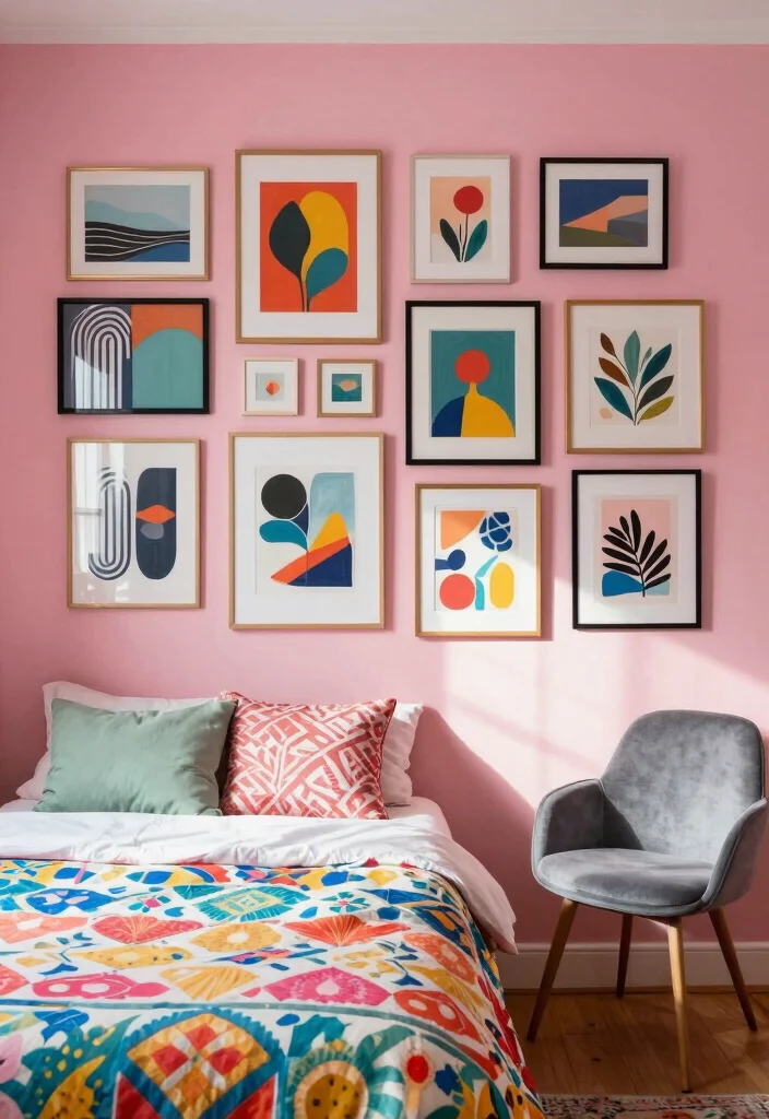 17 Pink Walls Bedroom Ideas Chic Feminine Style - 7. Artistic Expressions 1