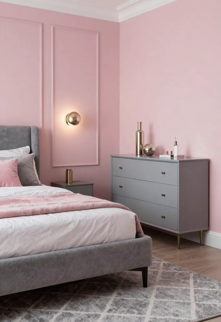 17 Pink Walls Bedroom Ideas Chic Feminine Style - 8. Pink and Gray Harmony 1