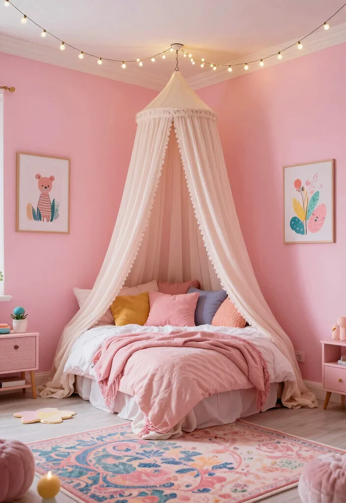 17 Pink Walls Bedroom Ideas Chic Feminine Style - 9. Whimsical Wonder 1