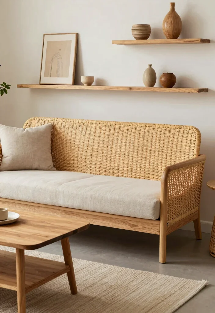 17 Rattan Sofa Living Room Ideas: Breezy Natural Texture - 11. Rattan and Natural Wood Fusion 1