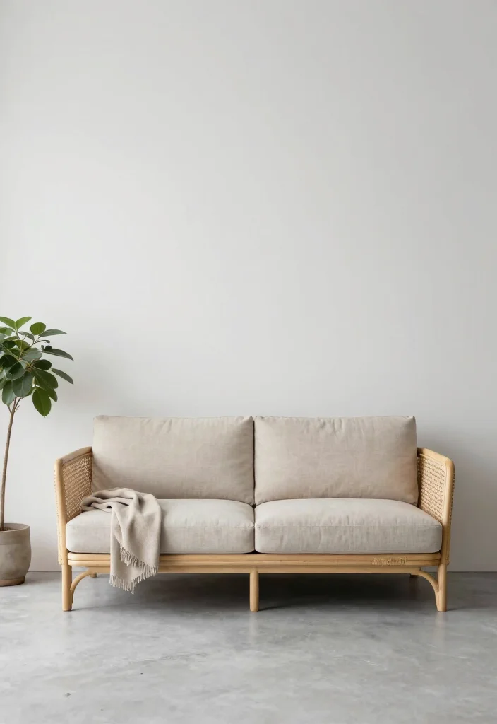 17 Rattan Sofa Living Room Ideas: Breezy Natural Texture - 3. Minimalist Rattan Elegance 1