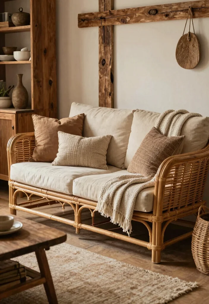 17 Rattan Sofa Living Room Ideas: Breezy Natural Texture - 8. Rustic Charm with Rattan 1
