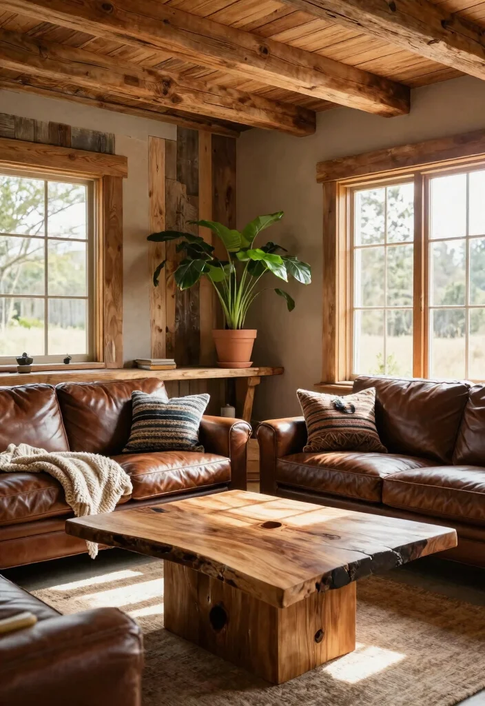 17 Rustic Decor Living Room Ideas for Cozy Natural Texture - 1. Embrace Natural Wood Elements 1