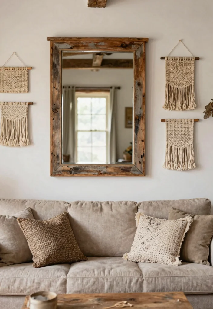 17 Rustic Decor Living Room Ideas for Cozy Natural Texture - 14. Incorporate Rustic Wall Decor 1