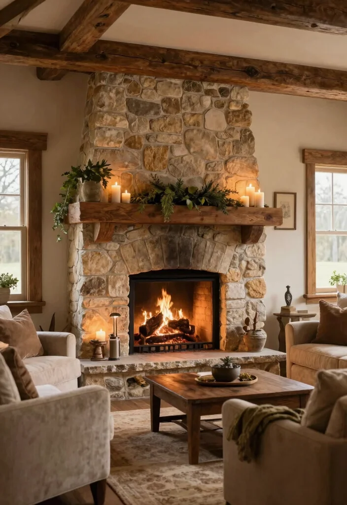 17 Rustic Decor Living Room Ideas for Cozy Natural Texture - 17. Cozy Fireplace as a Focal Point 1
