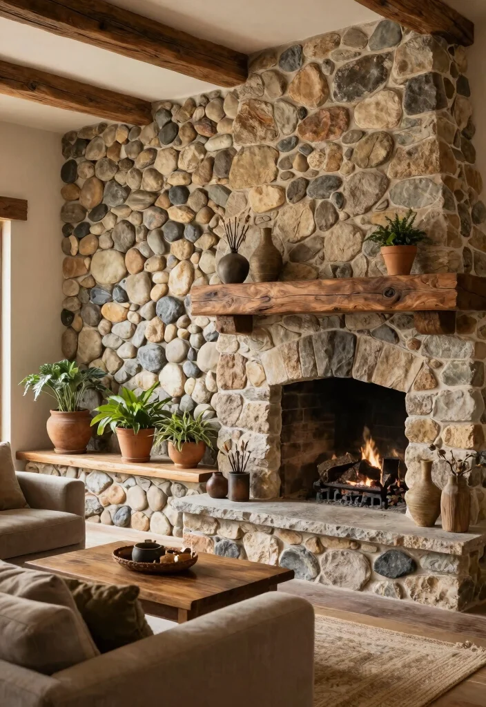 17 Rustic Decor Living Room Ideas for Cozy Natural Texture - 4. Stone Accents for Earthy Appeal 1