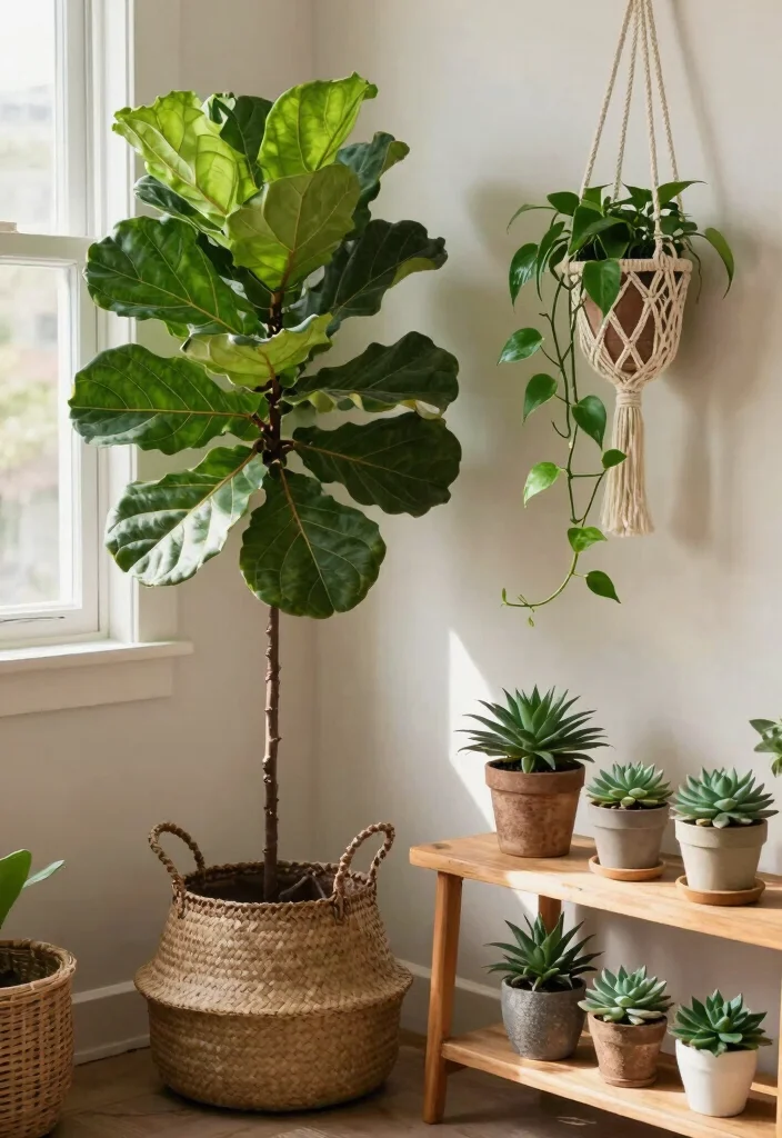 17 Rustic Decor Living Room Ideas for Cozy Natural Texture - 6. Indoor Plants for Freshness 1