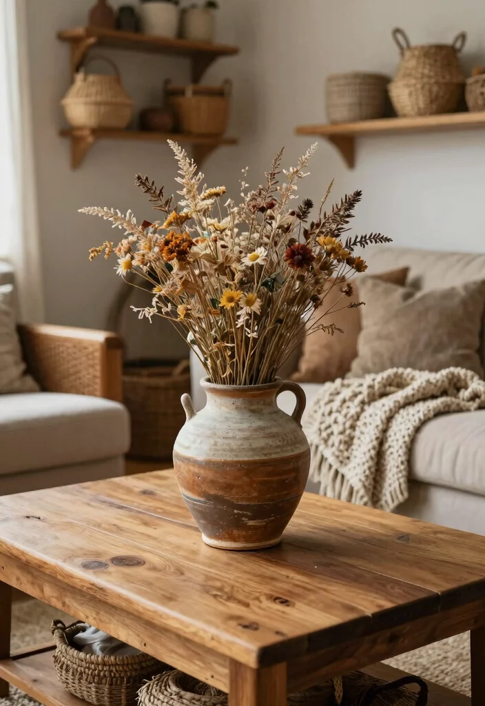 17 Rustic Decor Living Room Ideas for Cozy Natural Texture - 7. Handcrafted Decor for Unique Touches 1