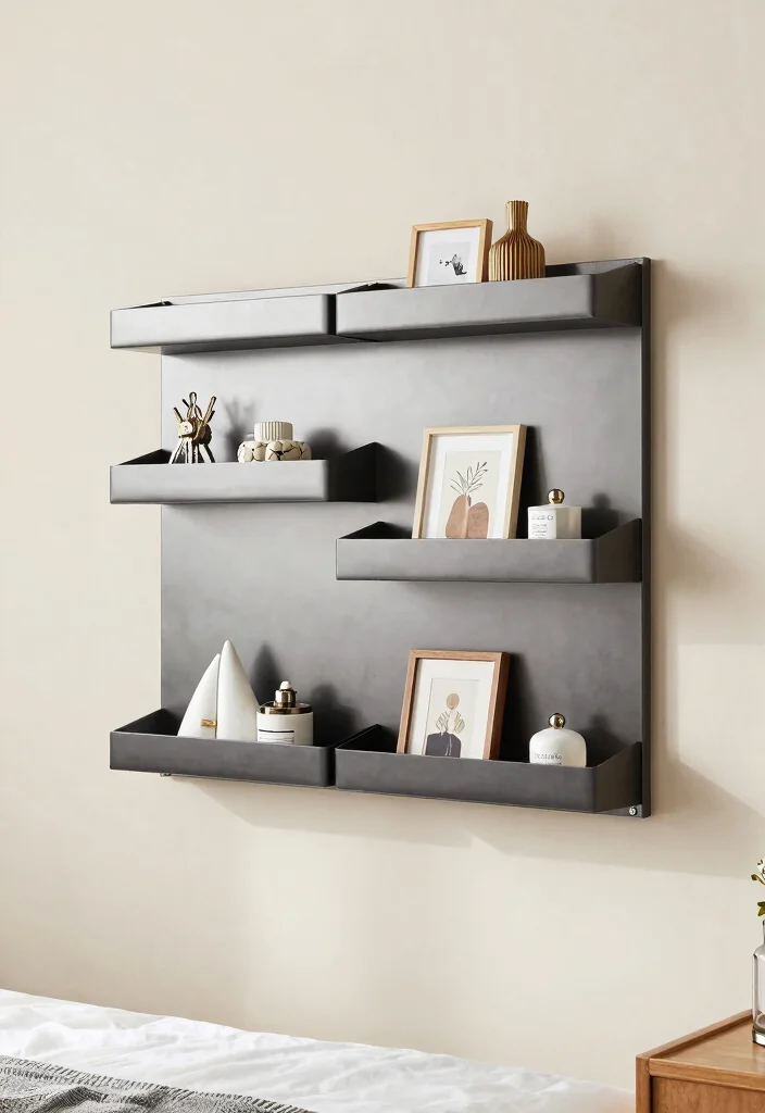 17 Shelving Ideas for Bedroom Organized Stylish Display - 12. Magnetic Shelves for Modern Convenience 1