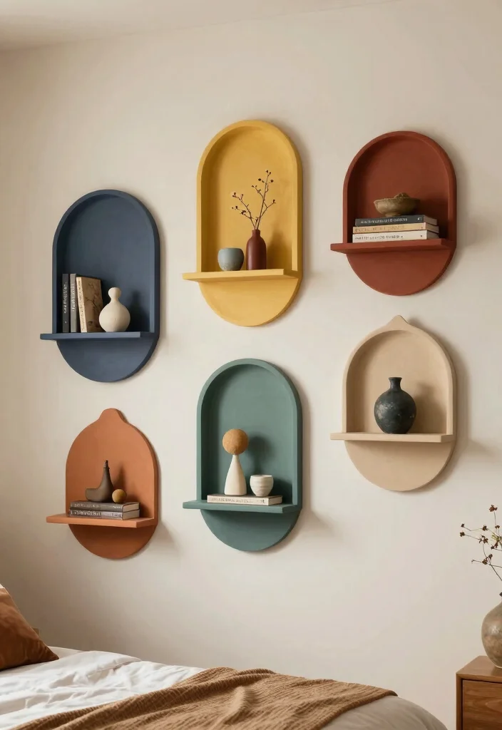 17 Shelving Ideas for Bedroom Organized Stylish Display - 17. Artistic Wall Shelves for Unique Decor 1