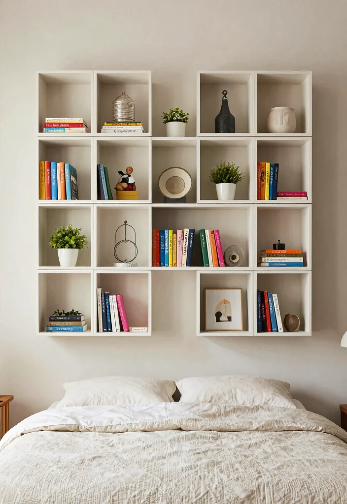 17 Shelving Ideas for Bedroom Organized Stylish Display - 7. Box Shelving for Unique Shapes 1