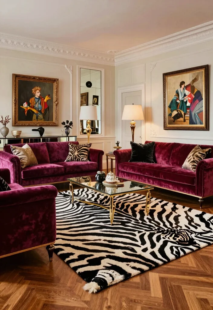 17 Zebra Rug Living Room Ideas Bold Statement Style - 11. Glamorous Touch 1