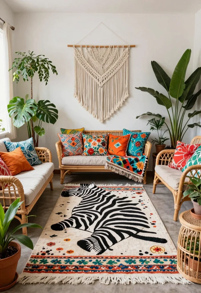 17 Zebra Rug Living Room Ideas Bold Statement Style - 2. Bohemian Bliss 1