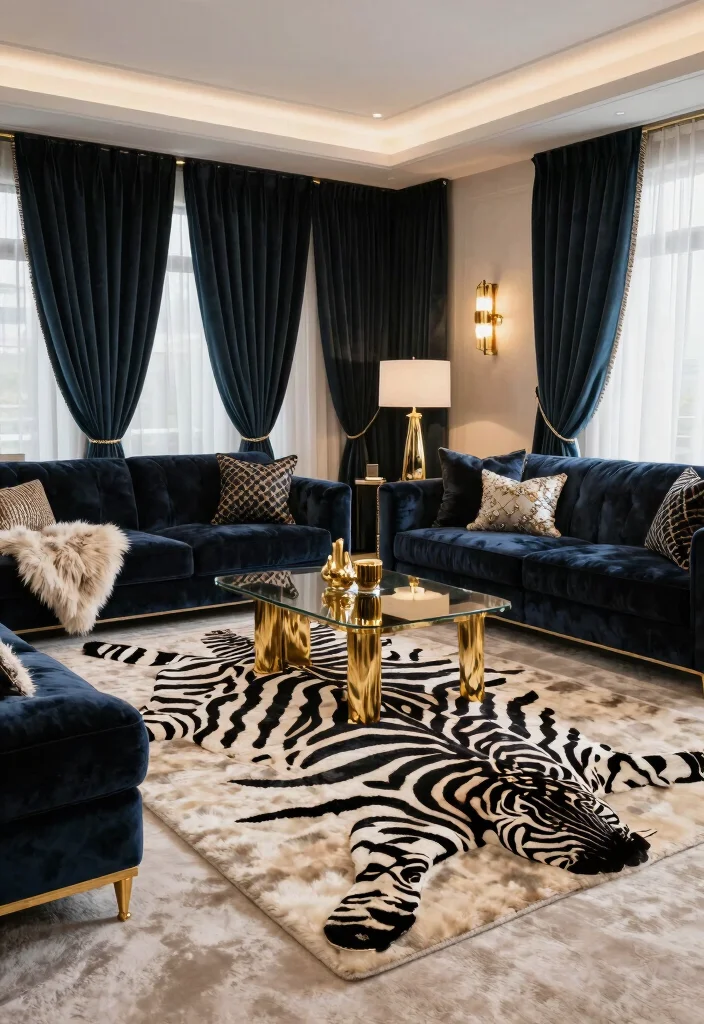 17 Zebra Rug Living Room Ideas Bold Statement Style - 9. Luxe Layering 1