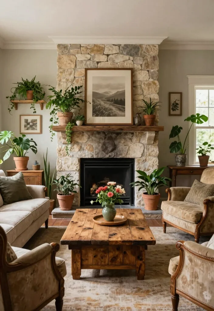 18 Antique Decor Living Room Ideas Timeless Classic Charm - 13. Bring in Natural Elements 1