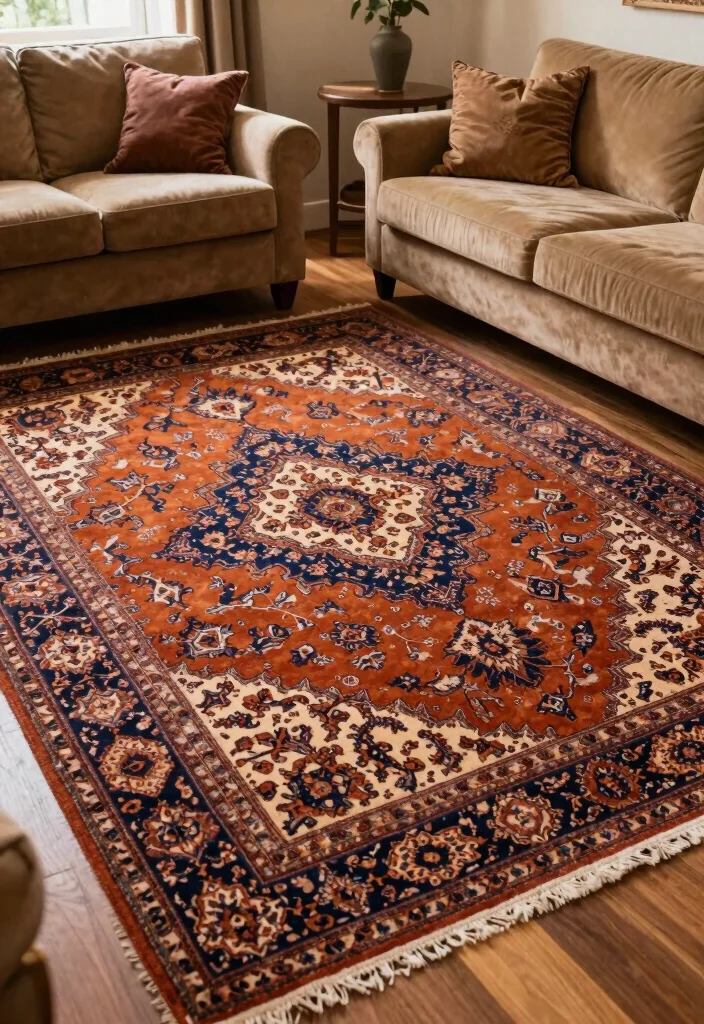 18 Antique Decor Living Room Ideas Timeless Classic Charm - 7. Utilize Rugs for Warmth 1