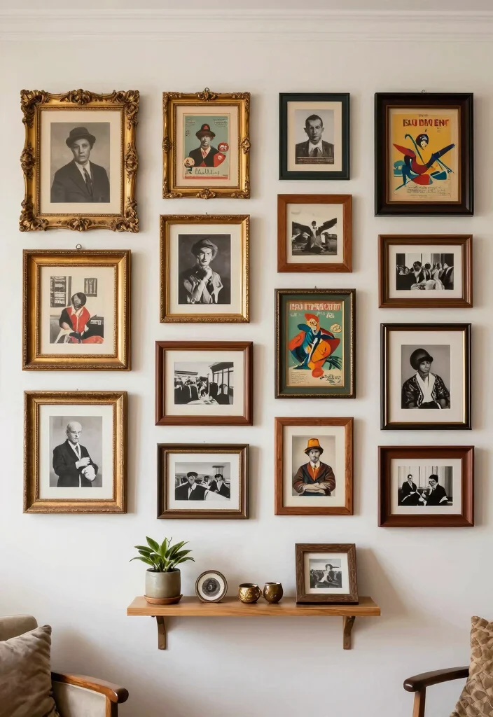 18 Antique Decor Living Room Ideas Timeless Classic Charm - 8. Create a Gallery Wall 1