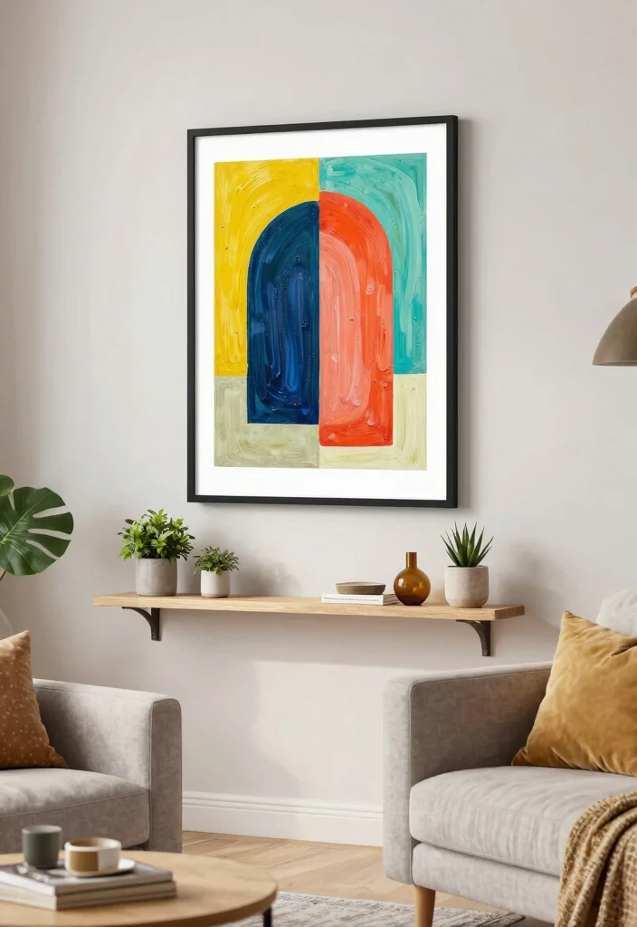 18 Awkward Wall Space Living Room Ideas Smart Solutions - 17. Artwork with Shelving 1