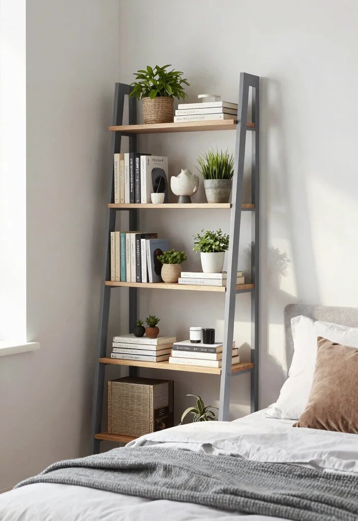 18 Bedroom Built-Ins Around Bed Ideas: Custom Smart Design - 12. Ladder Shelving Units 1