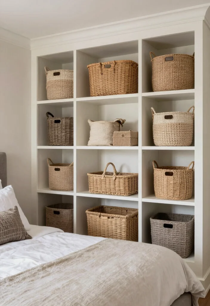 18 Bedroom Built-Ins Around Bed Ideas: Custom Smart Design - 18. Organizing Baskets and Bins 1