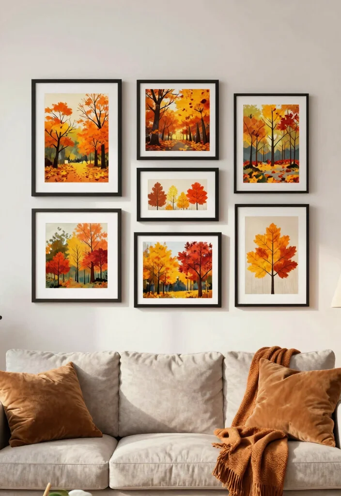 18 Cozy Fall Living Room Decor Ideas for Seasonal Updates - 10. Incorporate Seasonal Artwork 1