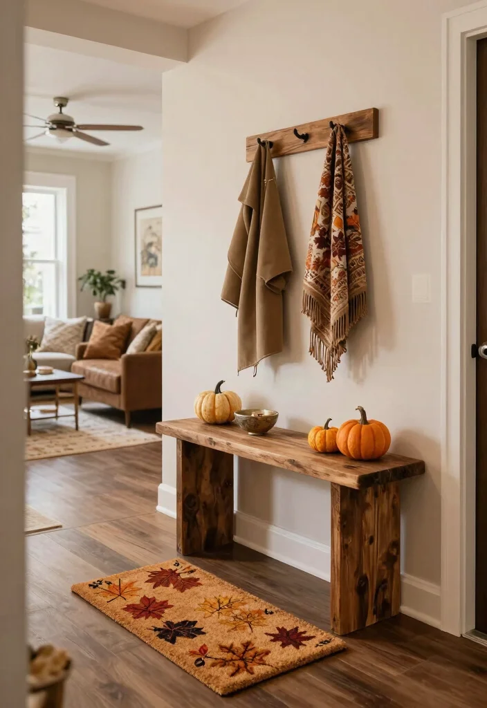 18 Cozy Fall Living Room Decor Ideas for Seasonal Updates - 11. Create an Inviting Entryway 1