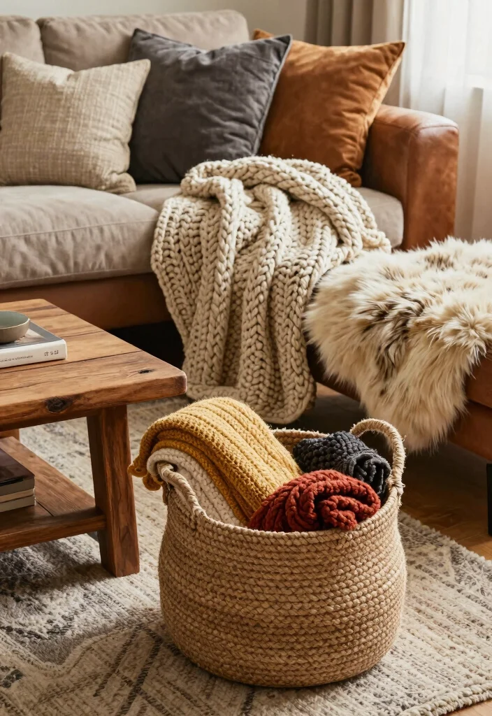 18 Cozy Fall Living Room Decor Ideas for Seasonal Updates - 2. Layer Textures for Warmth 1