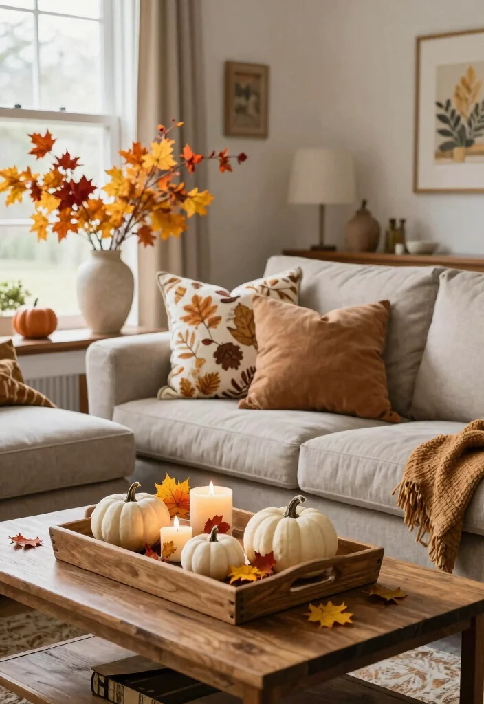 18 Cozy Fall Living Room Decor Ideas for Seasonal Updates - 3. Showcase Seasonal Decor Accents 1
