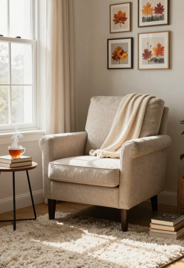 18 Cozy Fall Living Room Decor Ideas for Seasonal Updates - 5. Create a Cozy Reading Nook 1