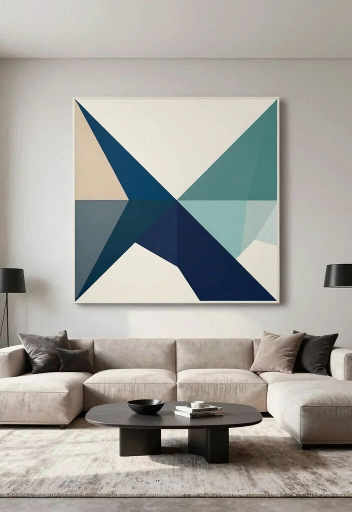 18 Modern Living Room Wall Decor Ideas for a Clean, Stylish Touch - 10. Geometric Wall Art 1