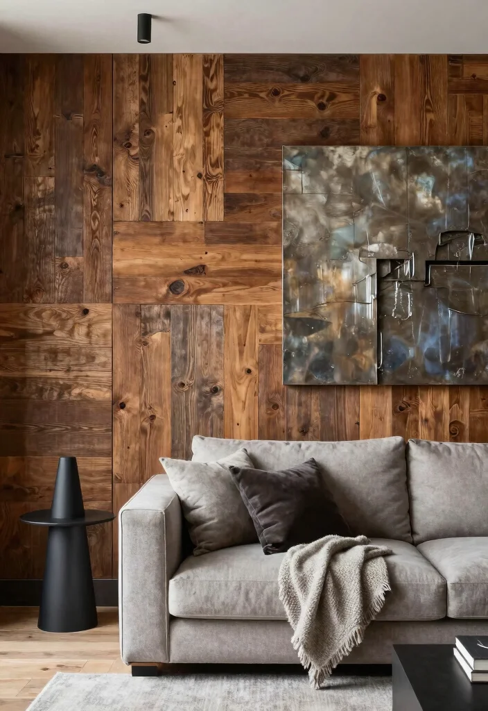 18 Modern Living Room Wall Decor Ideas for a Clean, Stylish Touch - 12. Layered Wall Textures 1