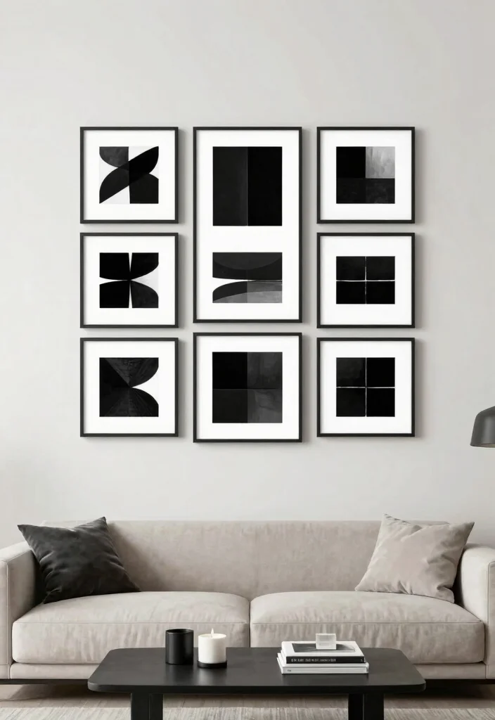 18 Modern Living Room Wall Decor Ideas for a Clean, Stylish Touch - 4. Minimalist Wall Art Gallery 1