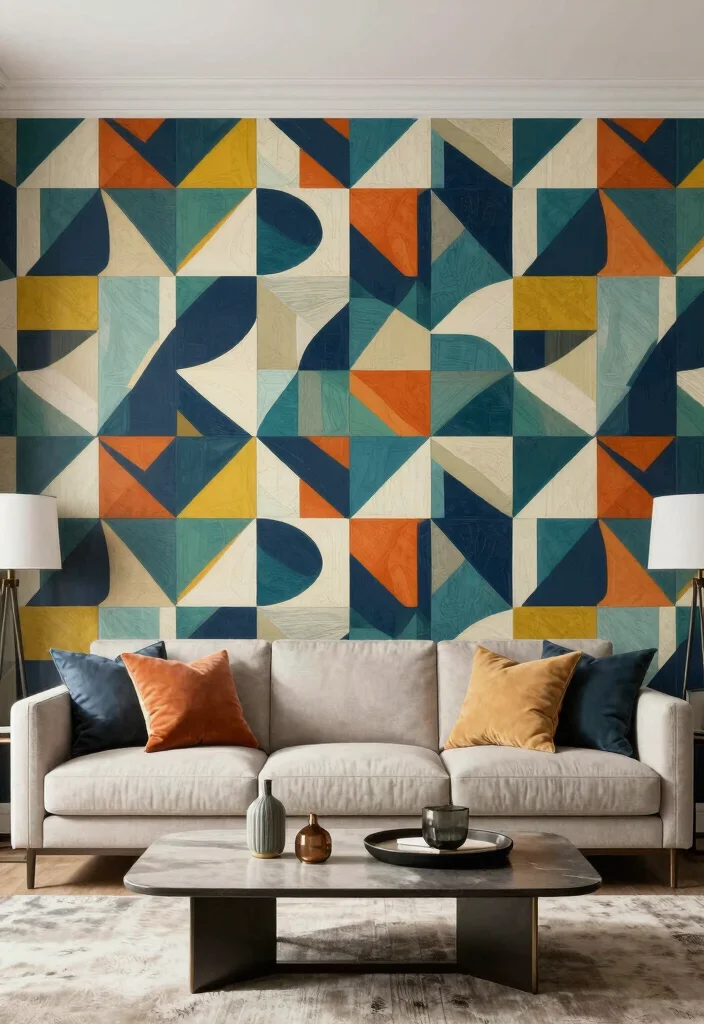 18 Modern Living Room Wall Decor Ideas for a Clean, Stylish Touch - 6. Statement Wall with Wallpaper 1