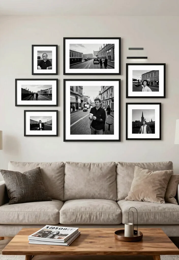 18 Modern Living Room Wall Decor Ideas for a Clean, Stylish Touch - 7. Framed Photography 1