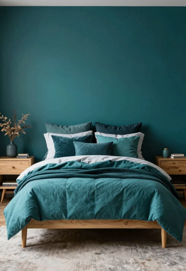 18 Teal Accent Wall Bedroom Ideas: Rich Vibrant Color - 11. Layered Teal Tones 1