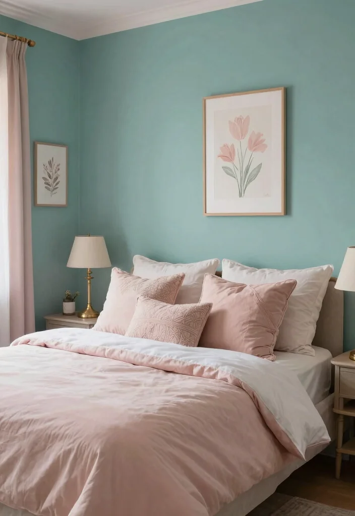18 Teal Accent Wall Bedroom Ideas: Rich Vibrant Color - 15. Teal and Blush Romance 1