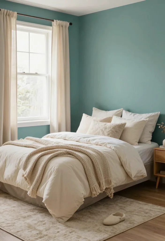 18 Teal Accent Wall Bedroom Ideas: Rich Vibrant Color - 8. Teal and Cream Comfort 1