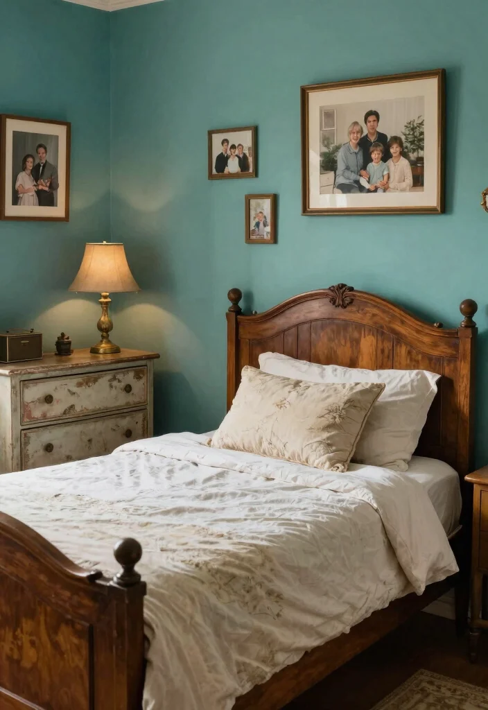 18 Teal Accent Wall Bedroom Ideas: Rich Vibrant Color - 9. Vintage Teal Vibes 1