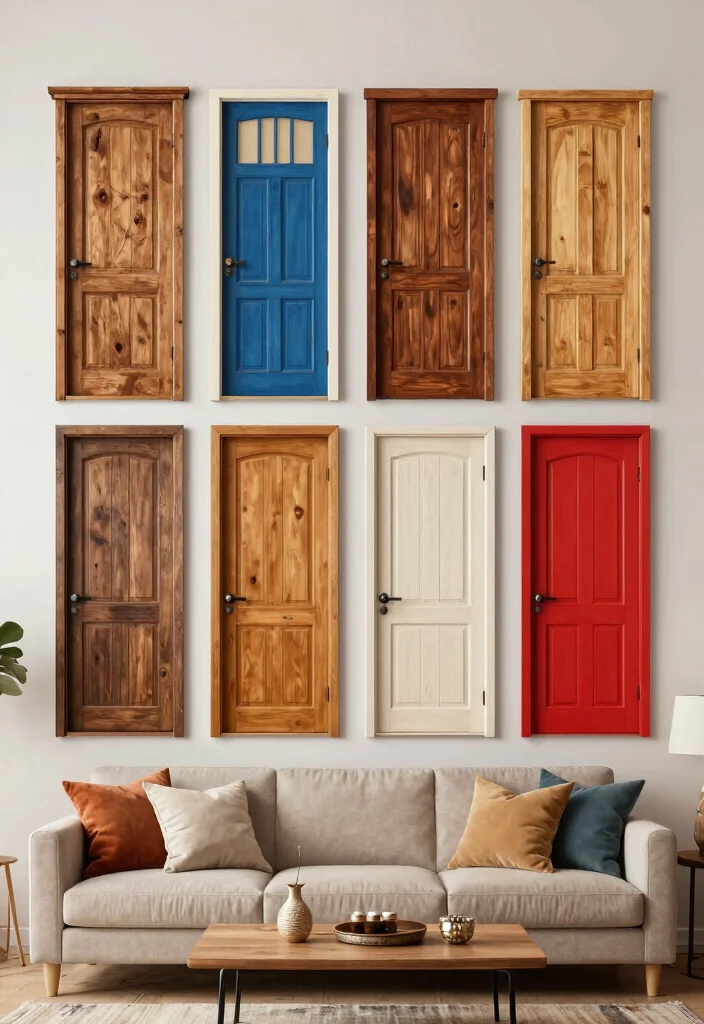 18 Wall Design in Living Room Ideas for Visual Impact and Style - 13. Upcycled Doors as Wall Art 1