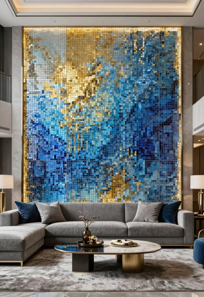 18 Wall Design in Living Room Ideas for Visual Impact and Style - 17. Glass Mosaic Wall 1