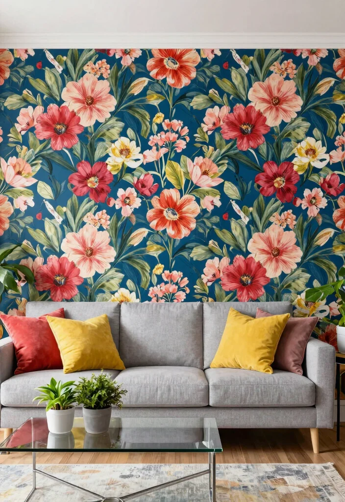 18 Wall Design in Living Room Ideas for Visual Impact and Style - 6. Bold Wallpaper Choices 1