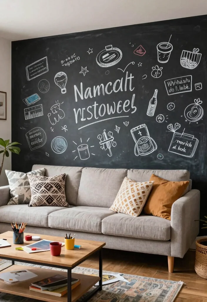 18 Wall Design in Living Room Ideas for Visual Impact and Style - 8. Chalkboard Wall 1