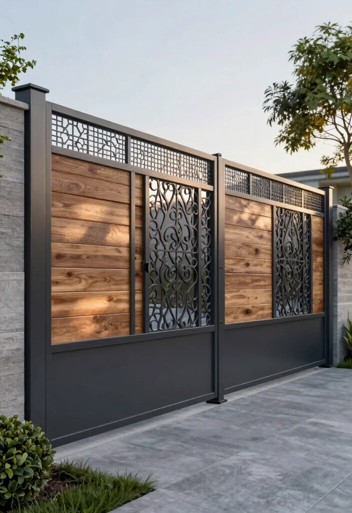 12 Decorated Fences for Artistic Fence Owners - 7. Industrial Chic with Metal Accents 1