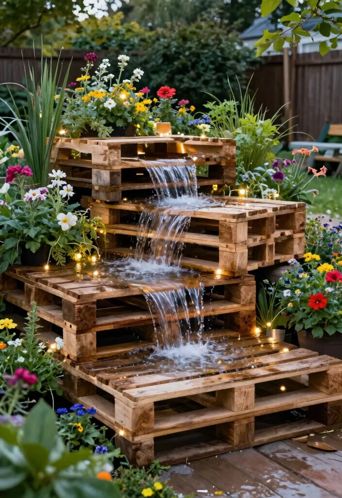 13 DIY Backyard Waterfall Projects for Nature Lovers - 2. Wooden Pallet Waterfall 1