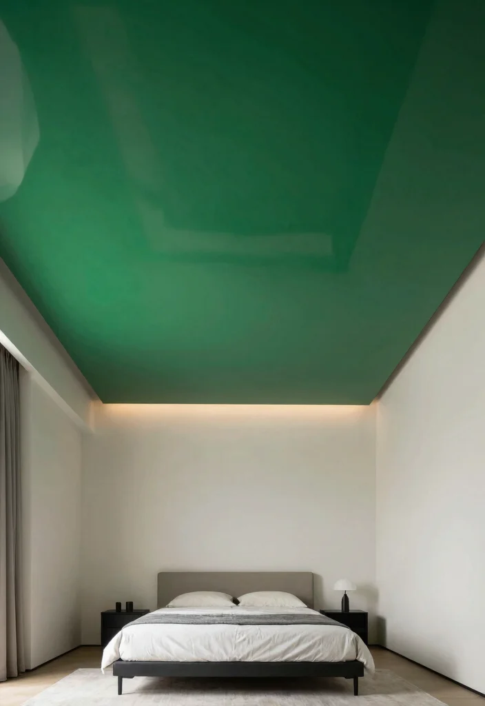 13 Green Ceiling Designs for Nature-Inspired Sleepers - 10. Reflective Green Ceiling 1