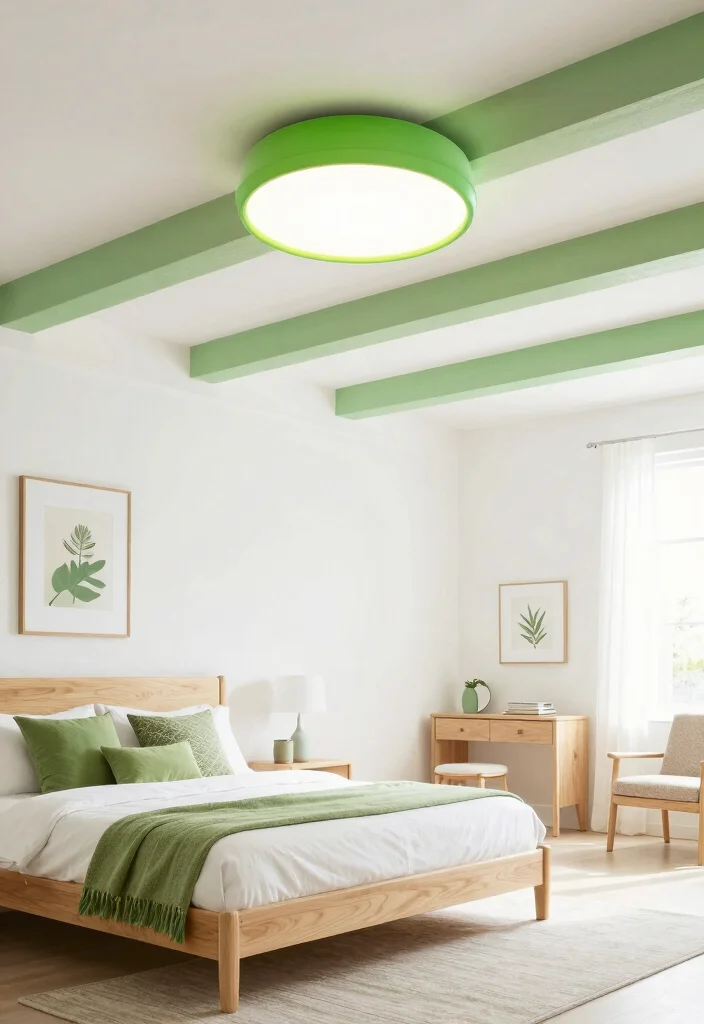 13 Green Ceiling Designs for Nature-Inspired Sleepers - 11. Green Accents with White Ceilings 1